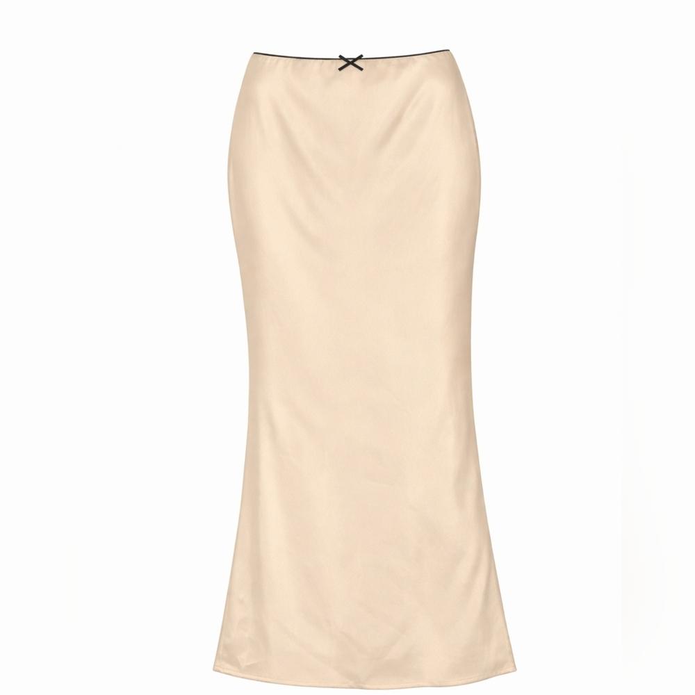 Edikted Satin Champagne Low Rise Maxi Skirt XS